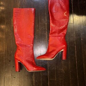 Sam Edelman Red Croc-Embossed Heeled Boots